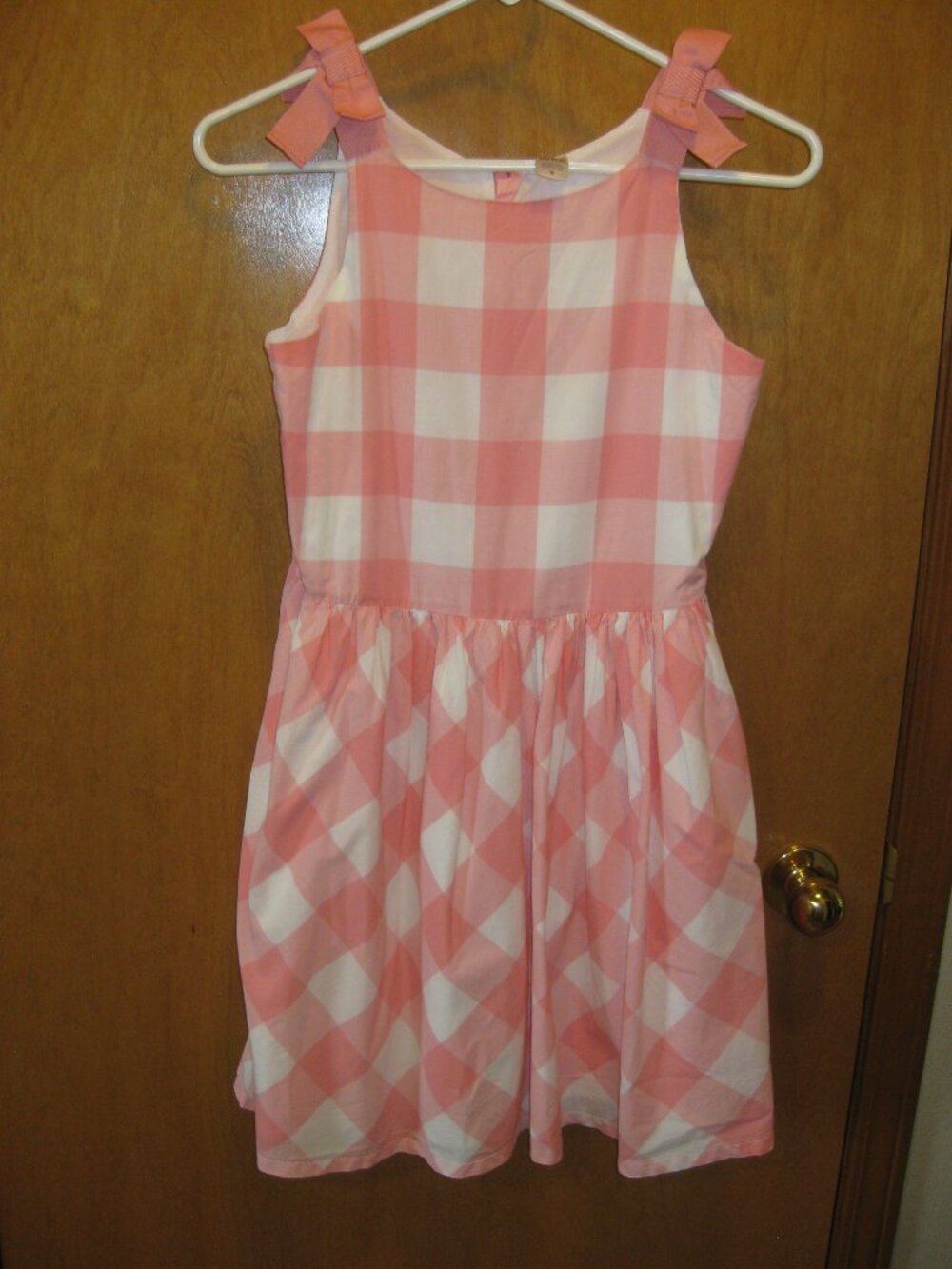 Carter's Girls Pink White Gingham Dress Size 14 Tie Shoulder Sleeveless Sundress